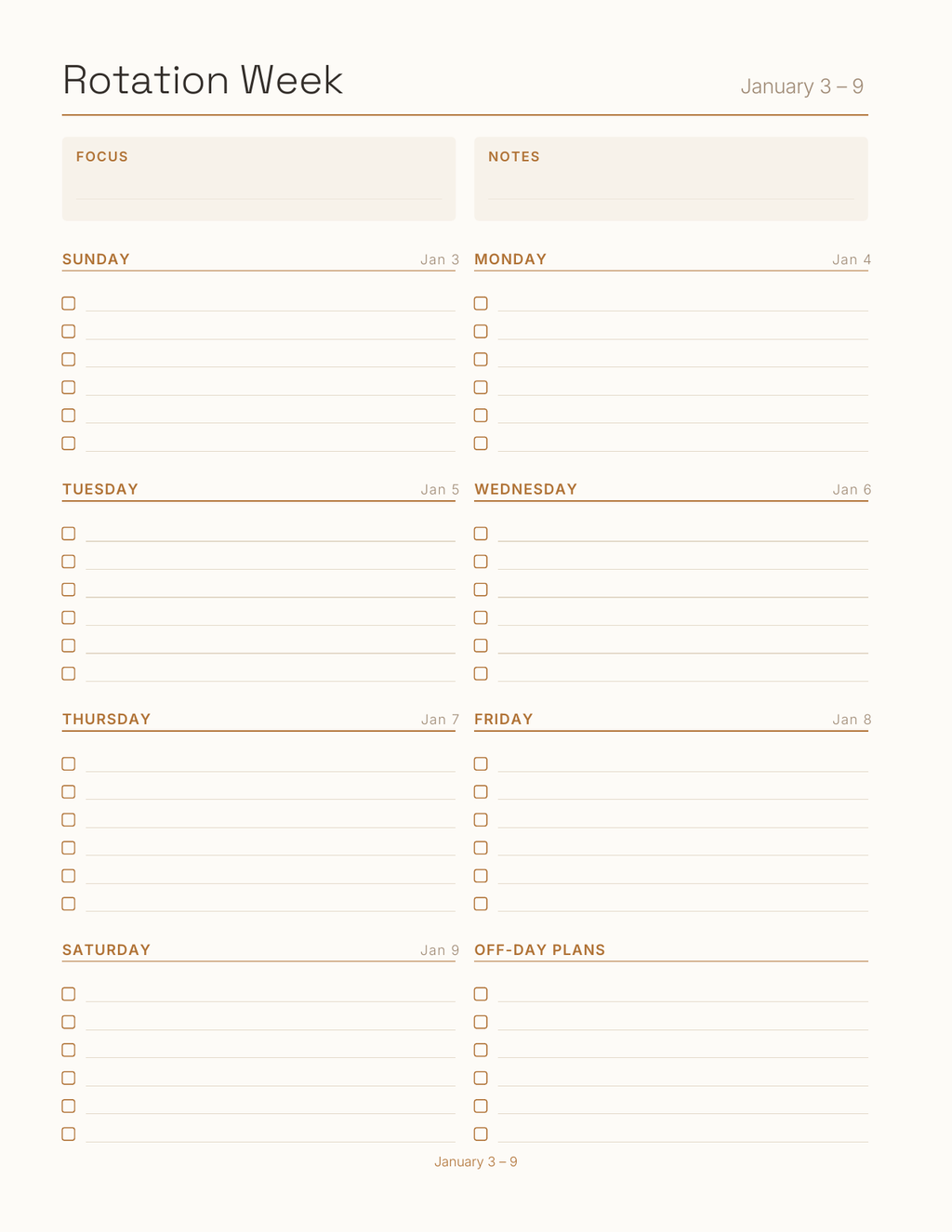 The Shift Worker's Planner 2027 — sample page 8