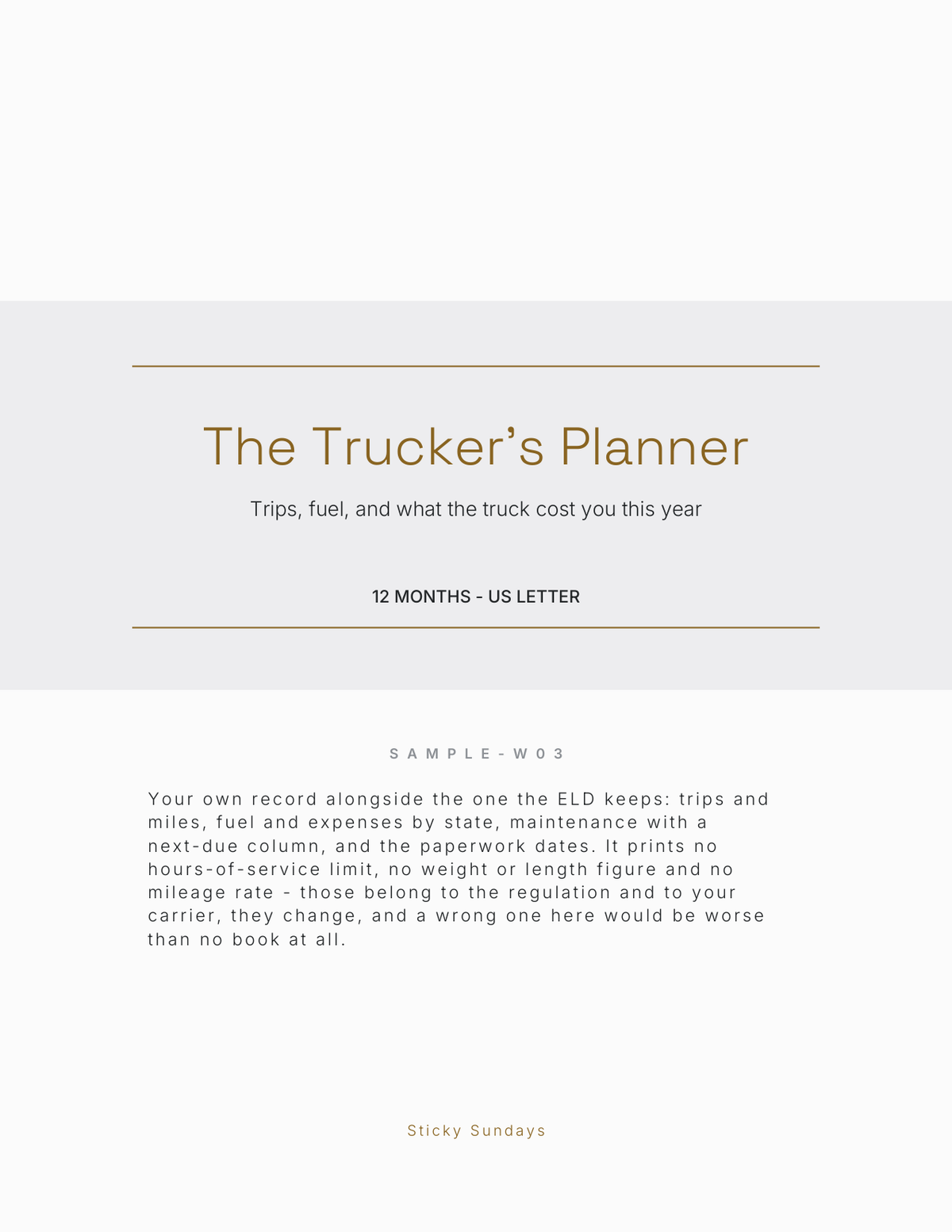 The Trucker's Planner 2027 title page