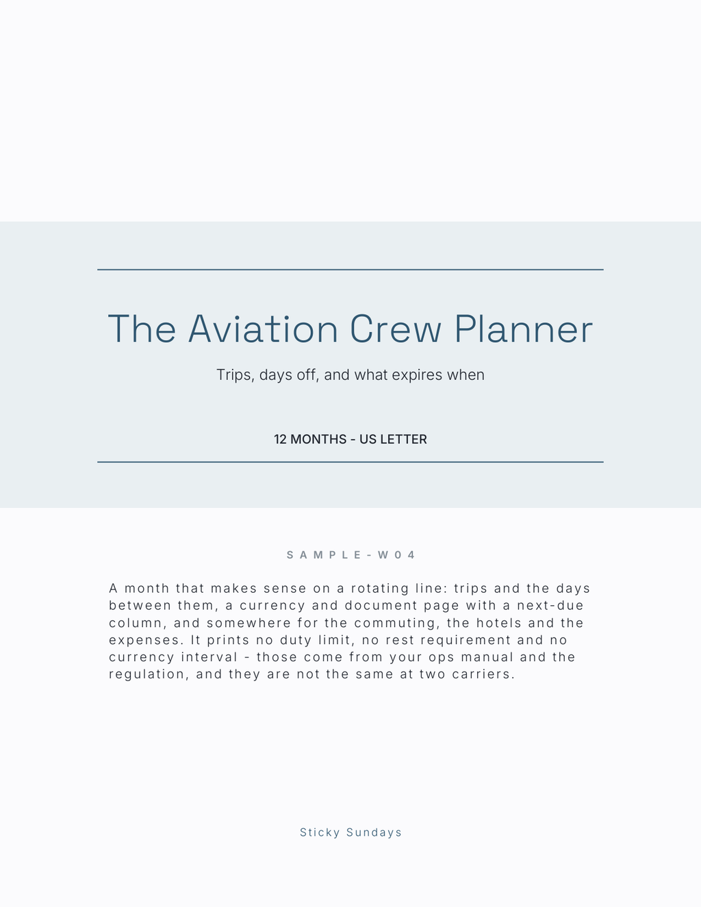 The Aviation Crew Planner 2027 title page