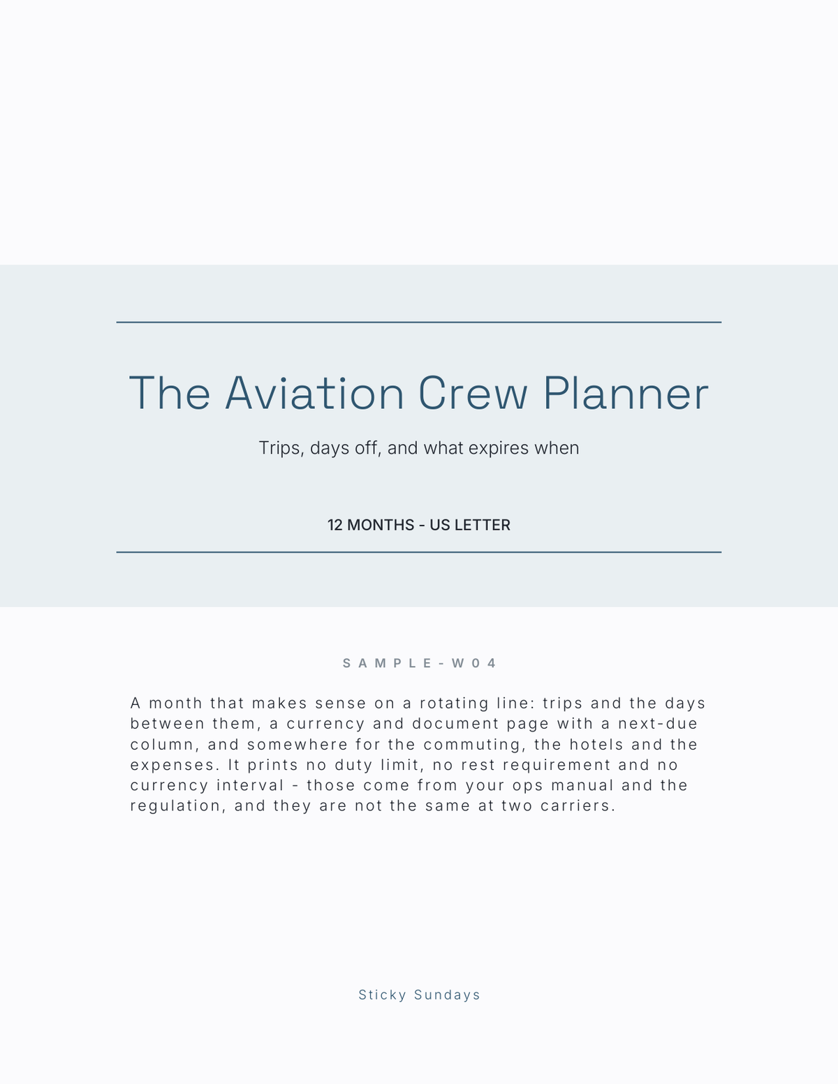 The Aviation Crew Planner 2027 title page