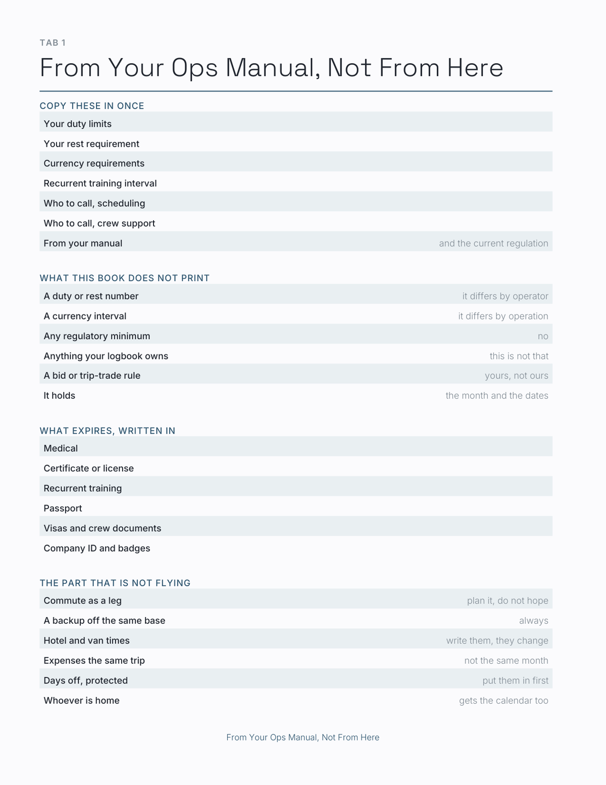 The Aviation Crew Planner 2027 — sample page 2