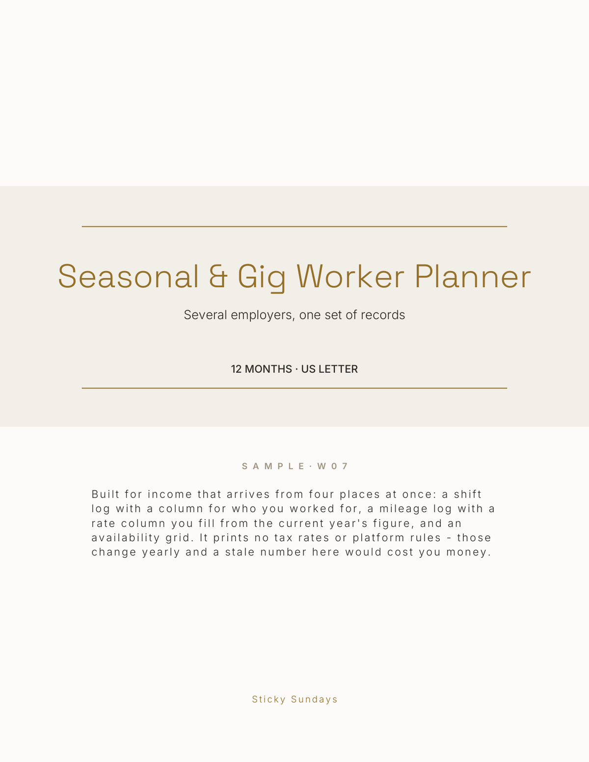 The Seasonal & Gig Worker Planner 2027 title page
