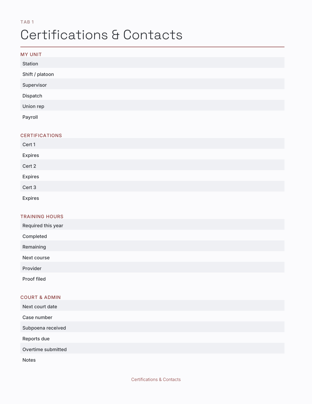 The First Responder Planner 2027 — sample page 2