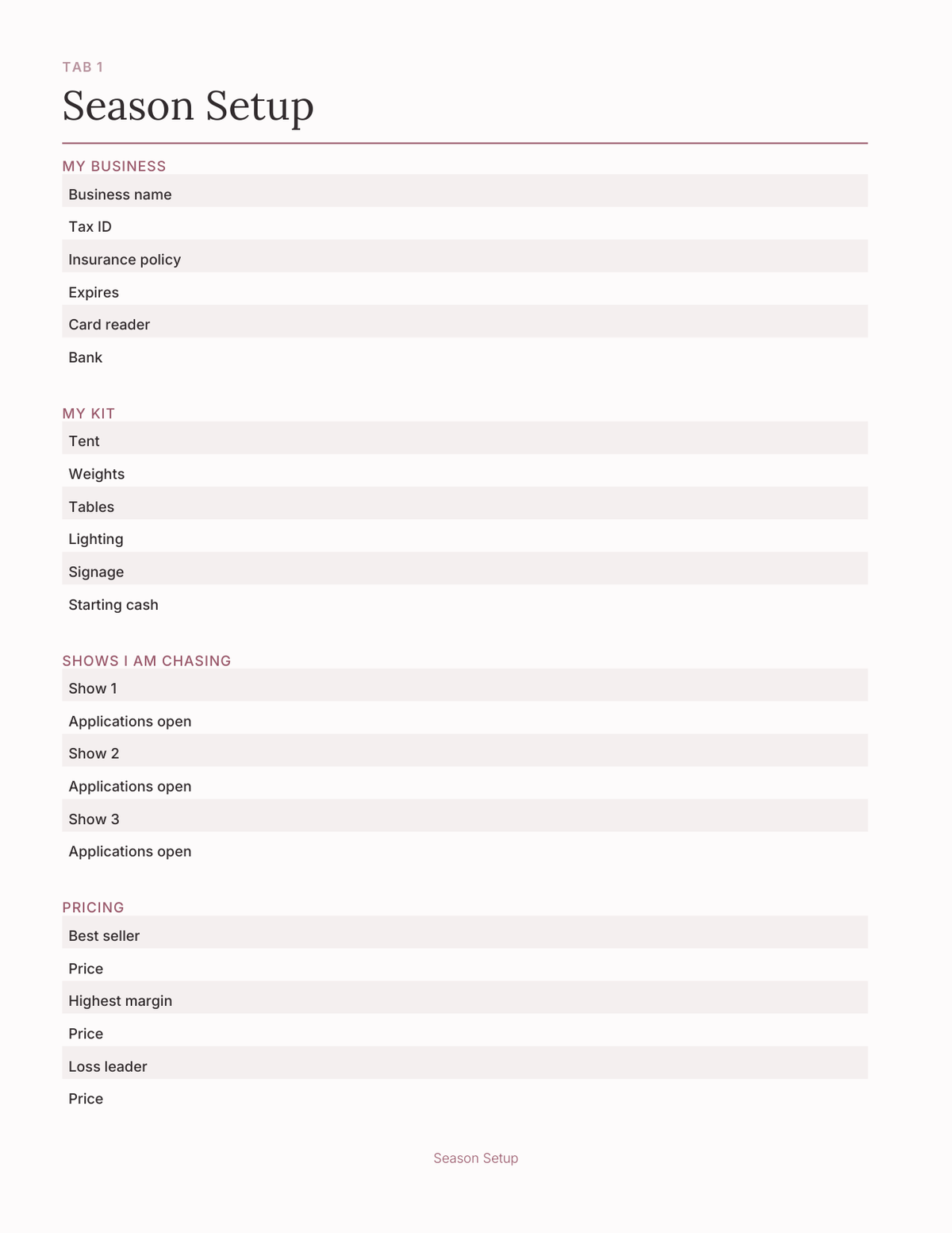The Market Vendor Planner 2027 — sample page 2