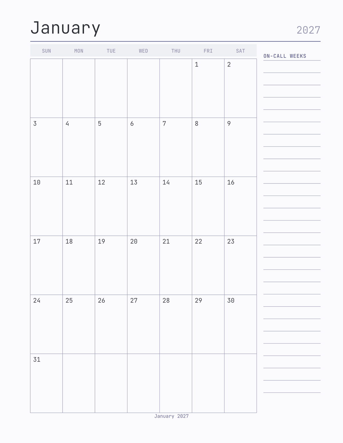 The On-Call Rotation Planner 2027 — sample page 5