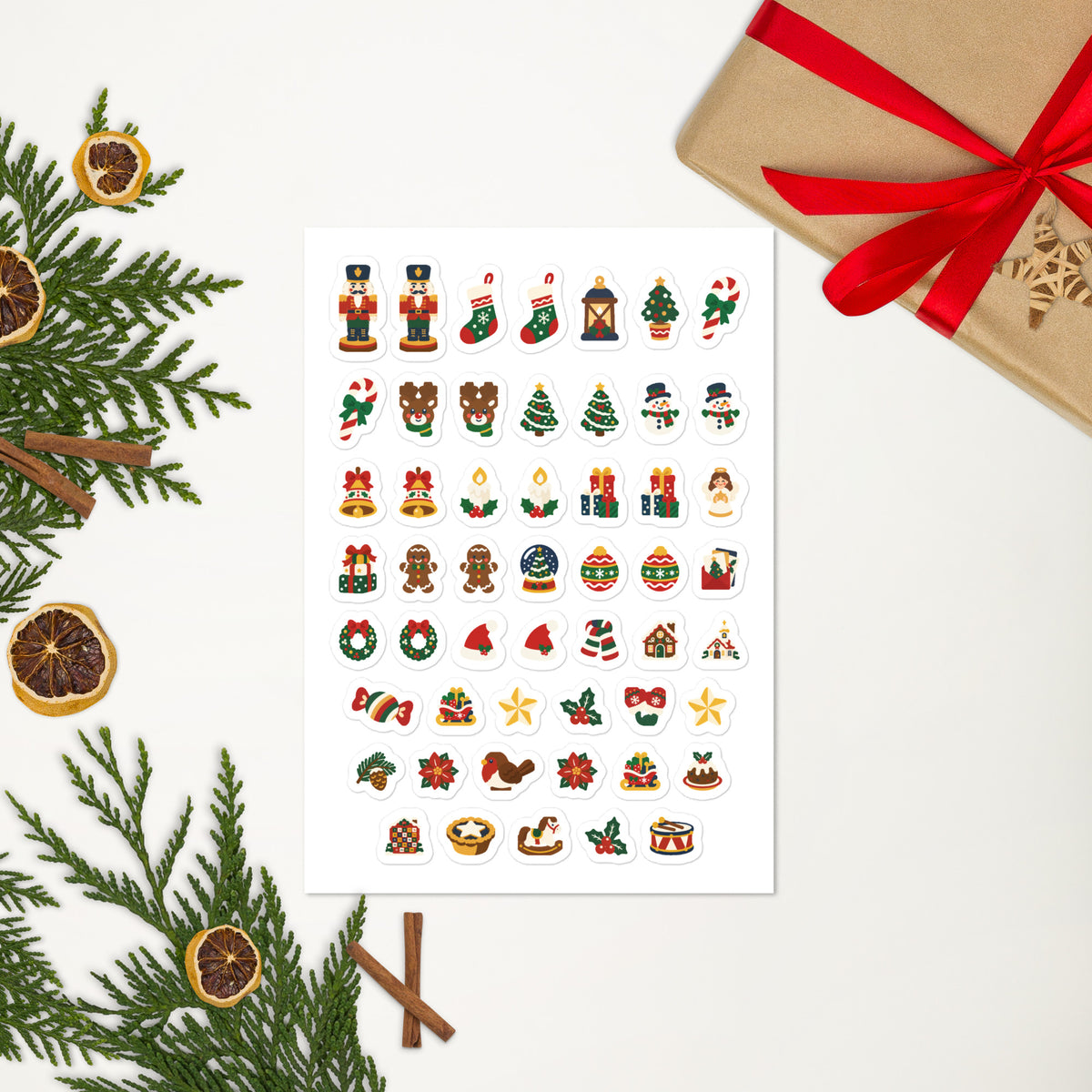52 christmas classics planner stickers on one kiss-cut 5.83 x 8.27 in sheet, permanent vinyl