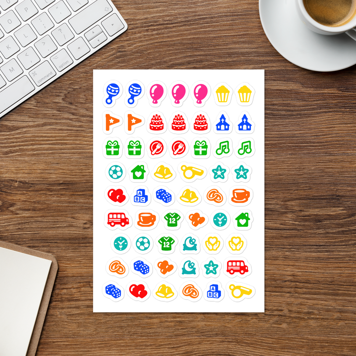 Family & Social kiss-cut sticker sheet — birthday, visit and event icons for planners
