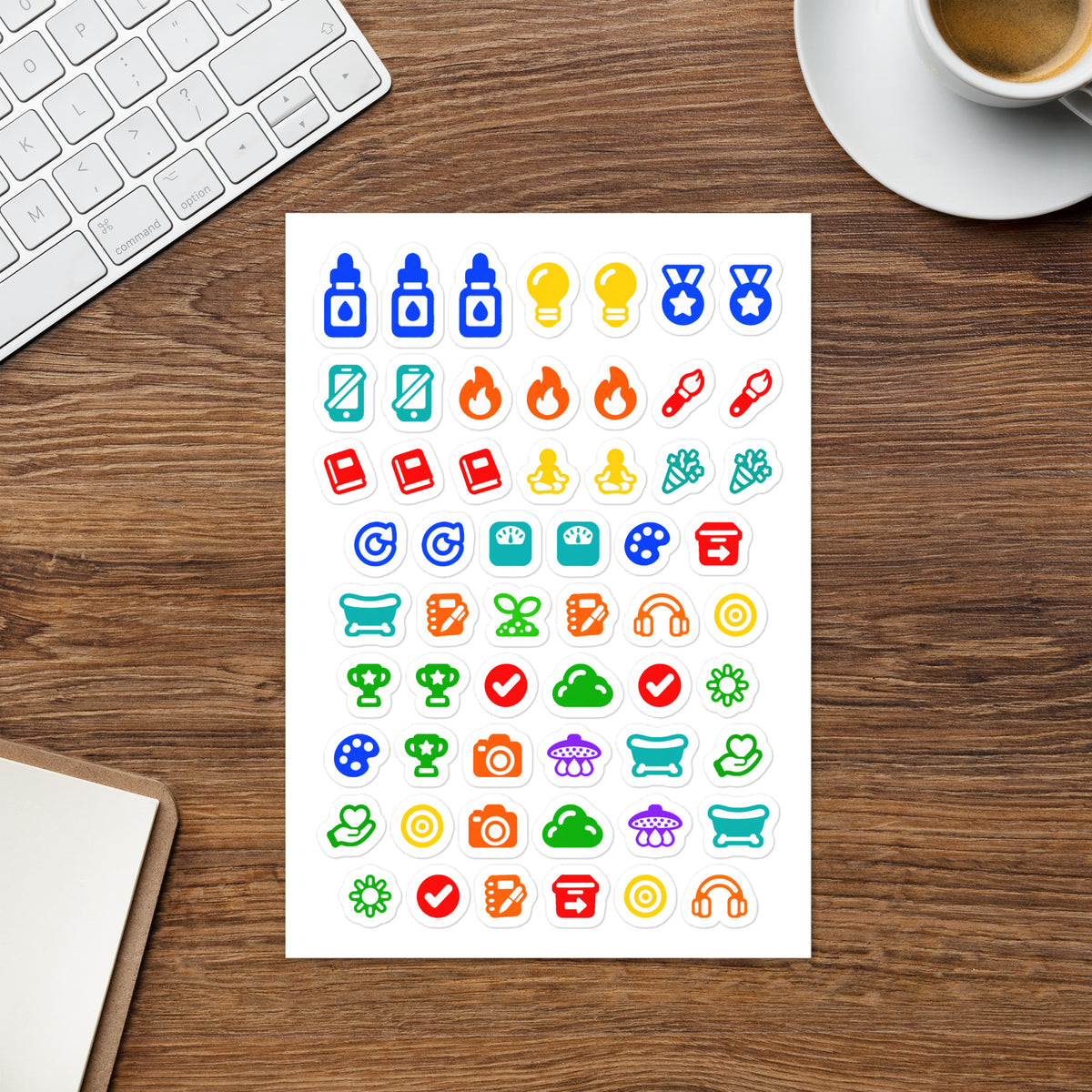 Personal & Habits kiss-cut sticker sheet — habit, self-care and routine icons for planners