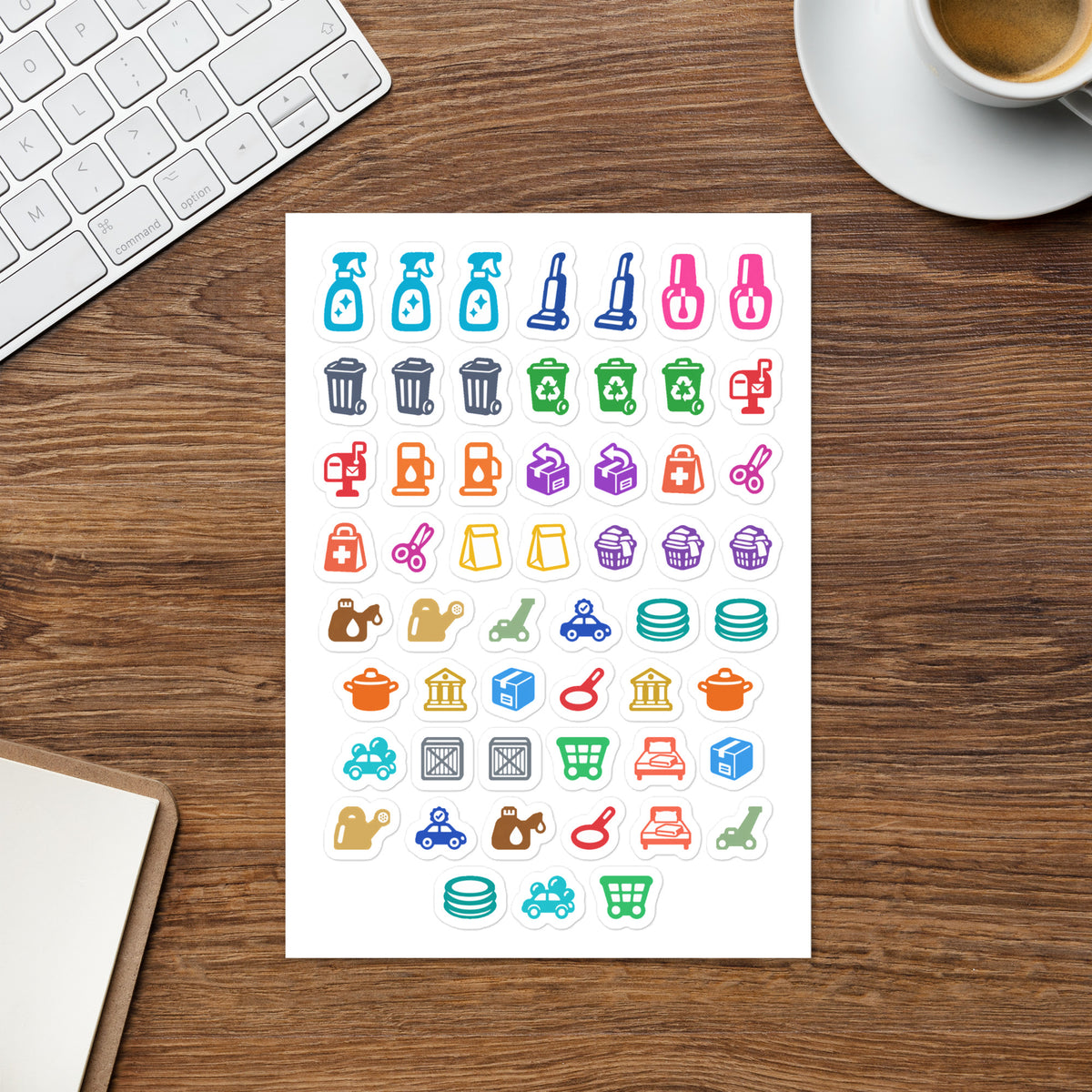 Home & Errands kiss-cut sticker sheet — chores, shopping and appointment icons for planners