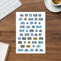 Hanukkah Eight Nights kiss-cut sticker sheet — night 1-8 numeral tiles and Hanukkah word banners, permanent vinyl