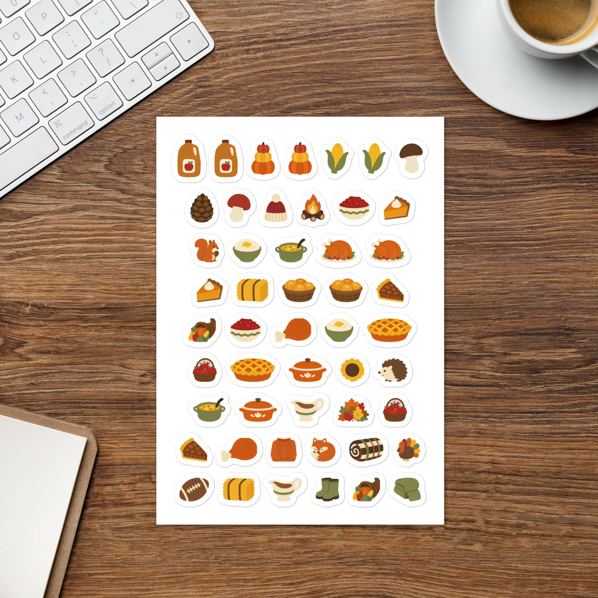 Thanksgiving Feast kiss-cut sticker sheet — turkey, pie, cornucopia and autumn planner stickers, permanent vinyl