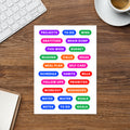 25 header word planner labels on one kiss-cut 5.83 x 8.27 in sheet, permanent vinyl