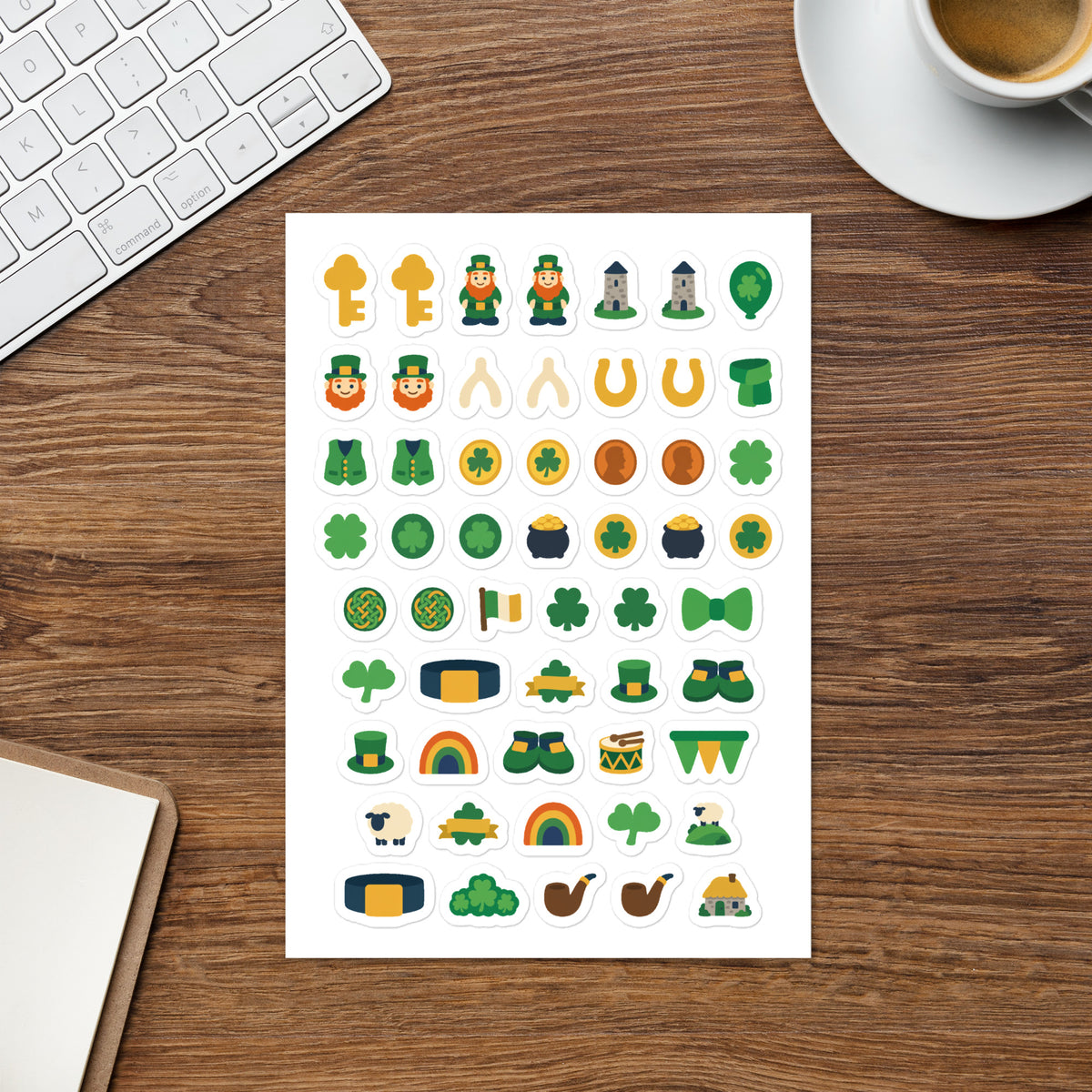 54 st patrick's day planner stickers on one kiss-cut 5.83 x 8.27 in sheet, permanent vinyl