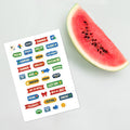 34 summer word planner stickers on one kiss-cut 5.83 x 8.27 in sheet, permanent vinyl