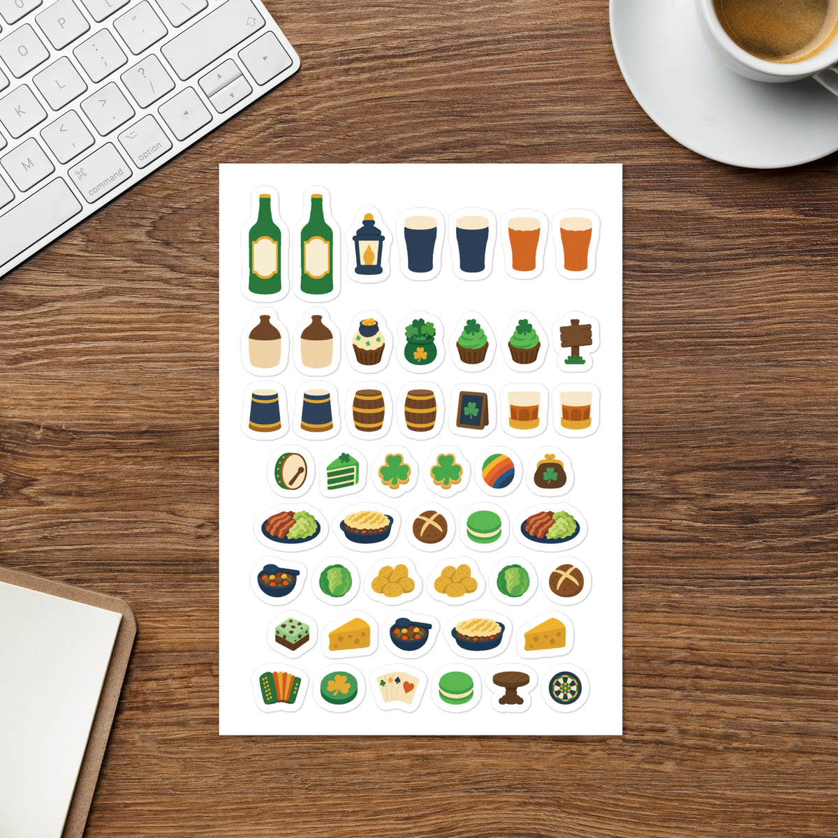 49 st patrick's pub planner stickers on one kiss-cut 5.83 x 8.27 in sheet, permanent vinyl