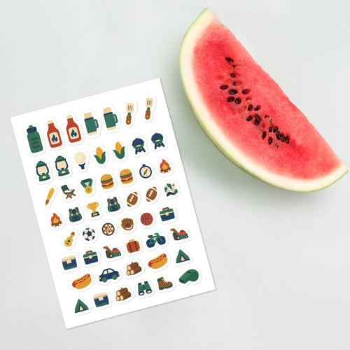 51 father's day cookout planner stickers on one kiss-cut 5.83 x 8.27 in sheet, permanent vinyl