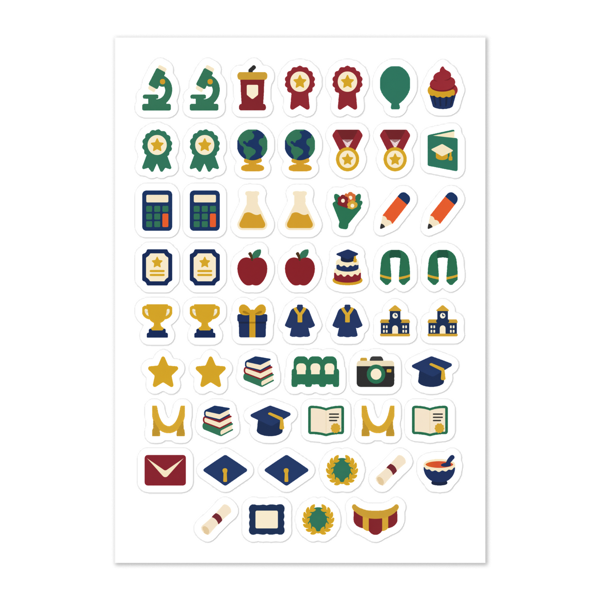 57 graduation day planner stickers on one kiss-cut 5.83 x 8.27 in sheet, permanent vinyl
