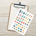 52 school supplies planner stickers on one kiss-cut 5.83 x 8.27 in sheet, permanent vinyl