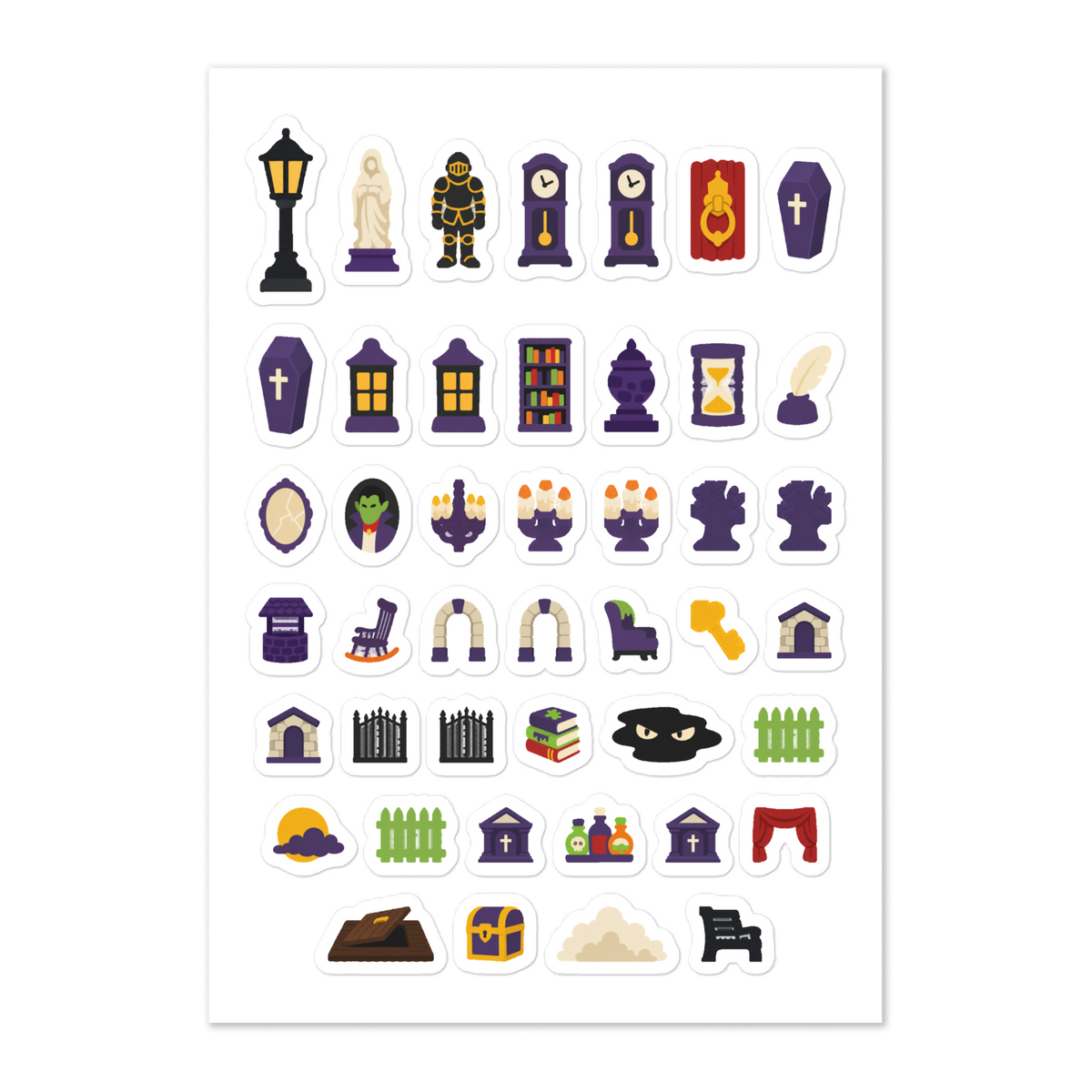 44 haunted house planner stickers on one kiss-cut 5.83 x 8.27 in sheet, permanent vinyl