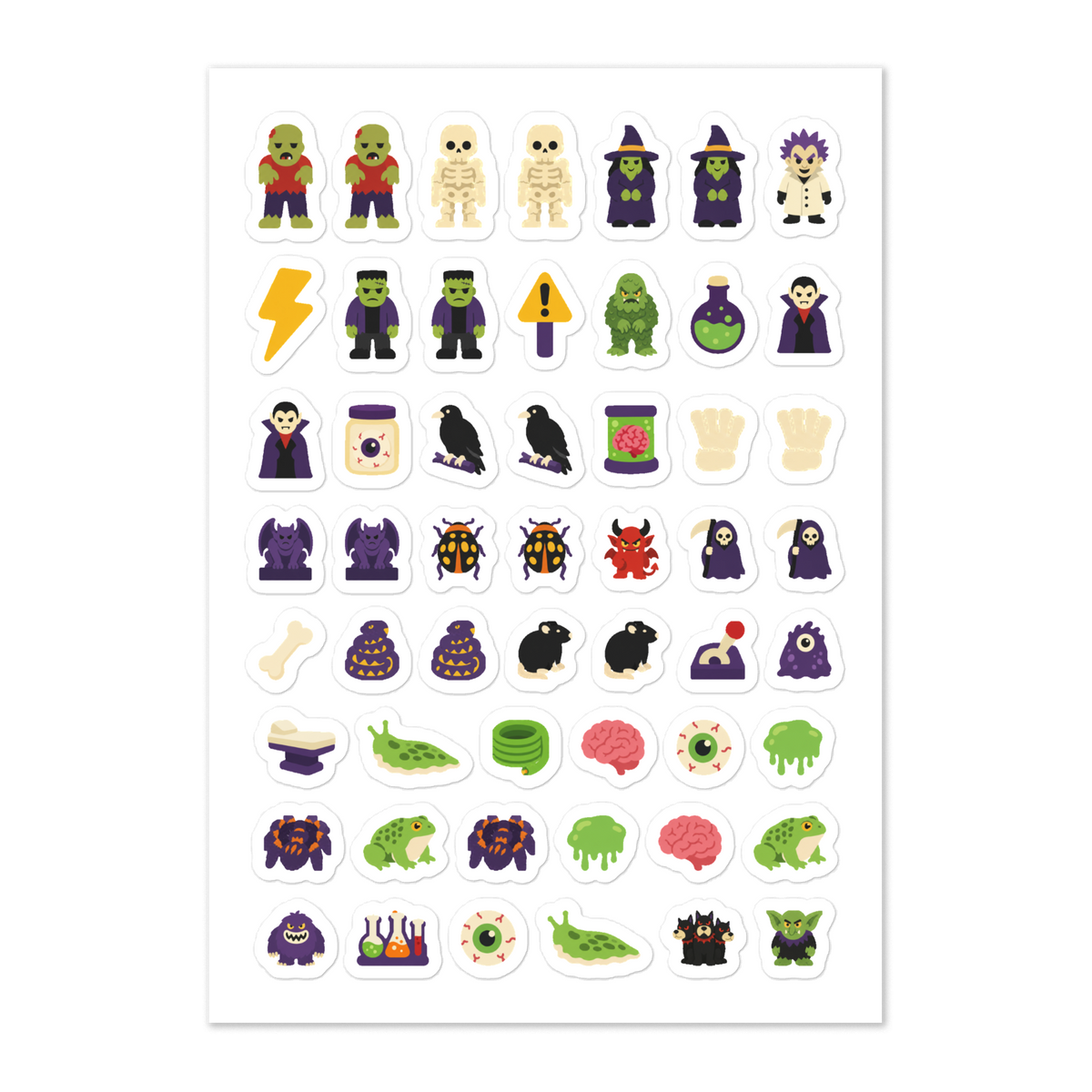 53 halloween monster planner stickers on one kiss-cut 5.83 x 8.27 in sheet, permanent vinyl