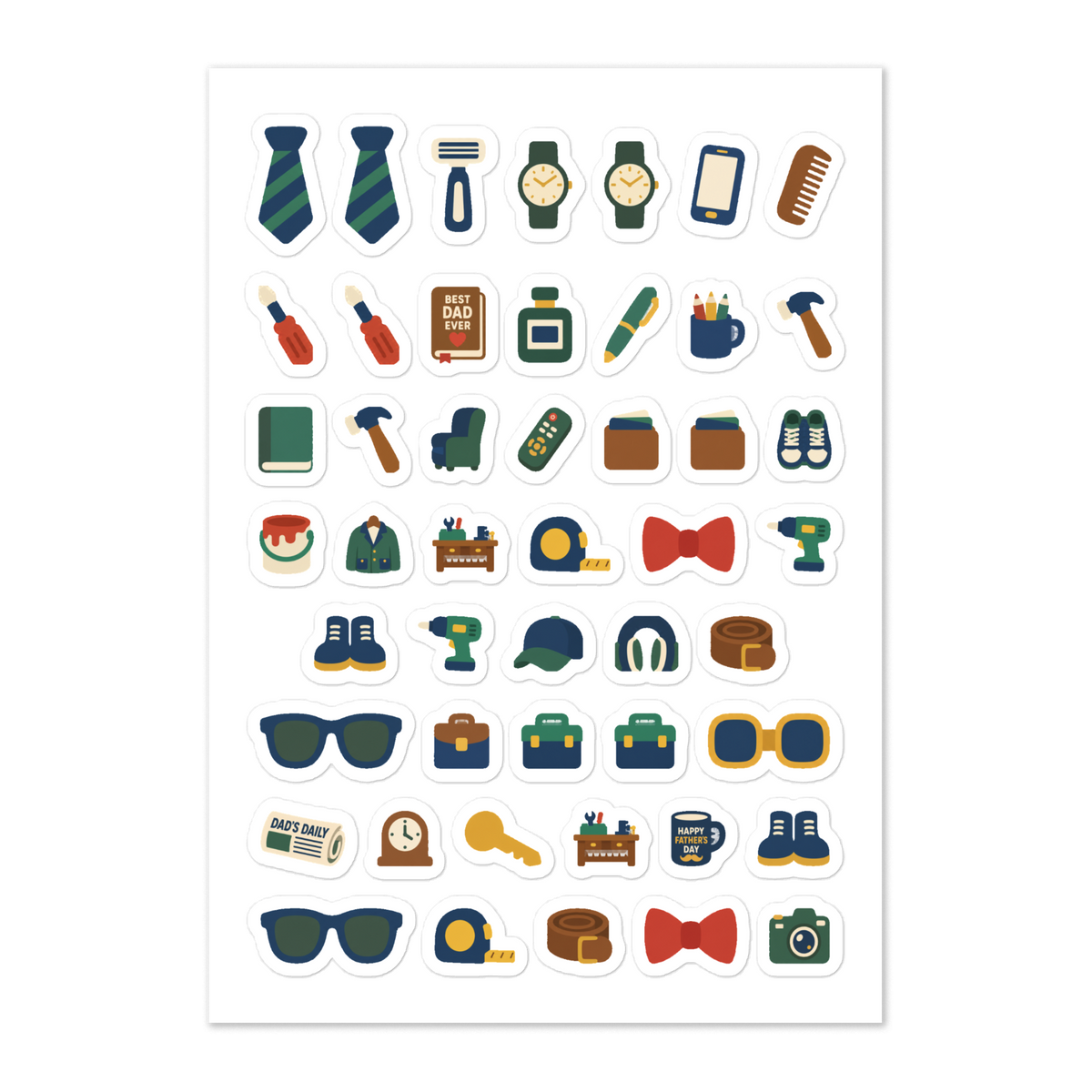 48 father's day planner stickers on one kiss-cut 5.83 x 8.27 in sheet, permanent vinyl