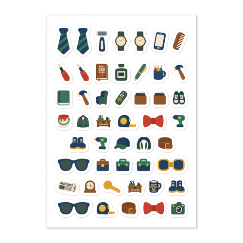 48 father's day planner stickers on one kiss-cut 5.83 x 8.27 in sheet, permanent vinyl