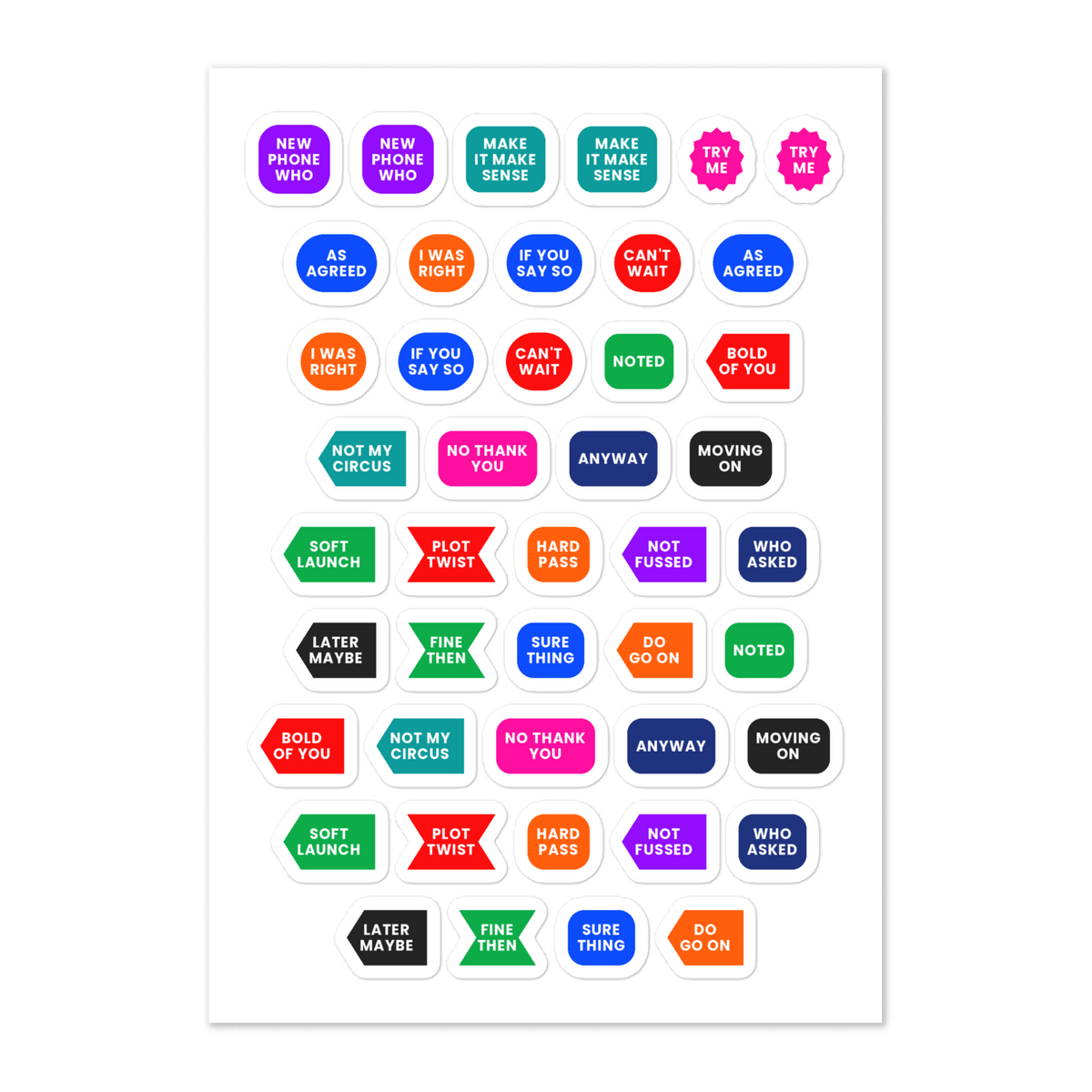 44 petty planner stickers on one kiss-cut 5.83 x 8.27 in sheet, permanent vinyl