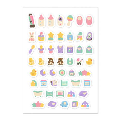 48 baby nursery planner stickers on one kiss-cut 5.83 x 8.27 in sheet, permanent vinyl