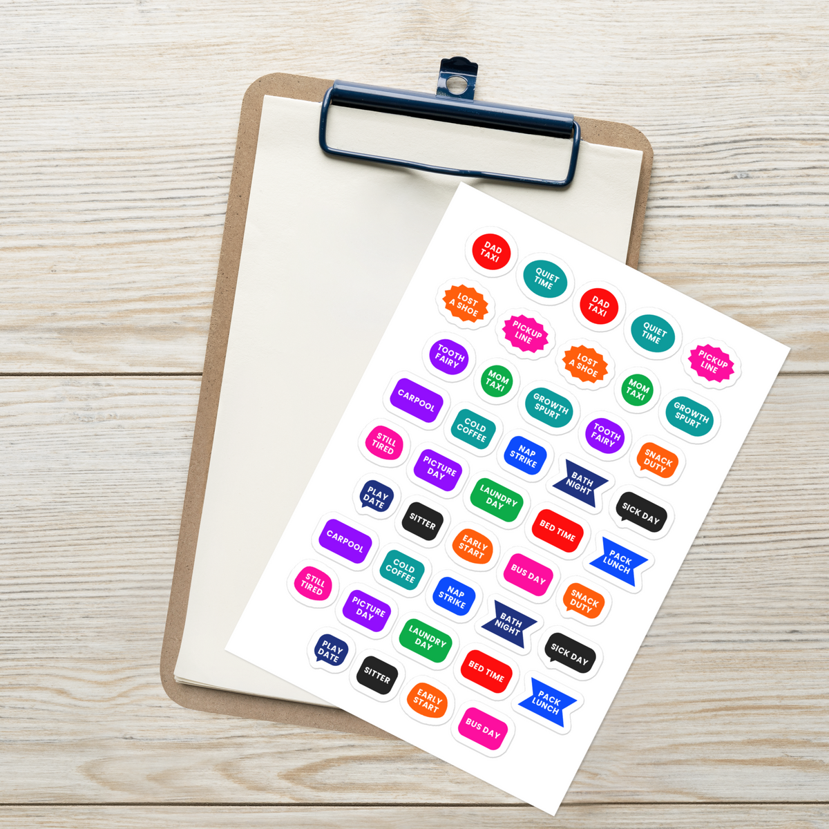 44 parent planner stickers on one kiss-cut 5.83 x 8.27 in sheet, permanent vinyl