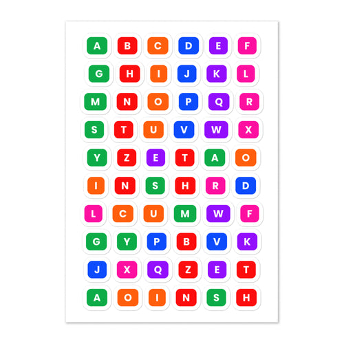 60 alphabet uppercase planner stickers on one kiss-cut 5.83 x 8.27 in sheet, permanent vinyl