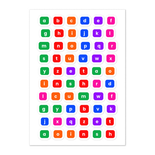 60 alphabet lowercase planner stickers on one kiss-cut 5.83 x 8.27 in sheet, permanent vinyl