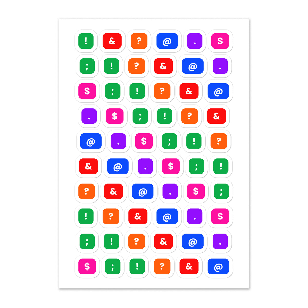 60 punctuation planner stickers on one kiss-cut 5.83 x 8.27 in sheet, permanent vinyl